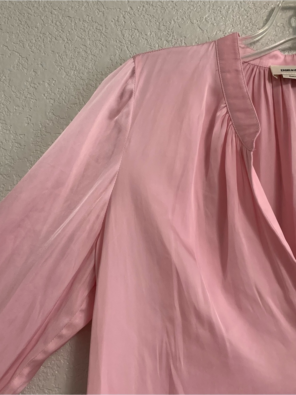 Zadig & Voltaire Blouse Top Womens S Tink Satin Vneck Long Sleeve Pink Glam - Picture 6 of 16